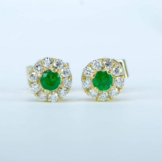 Colombian emerald earrings in 18K gold | Emerald Stud Earrings - 1982649-1
