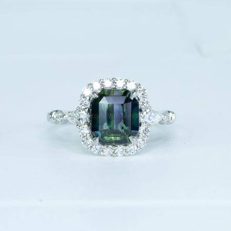 3.13ct Natural Unheated Bluish Green Sapphire Ring in Platinum - 1982652