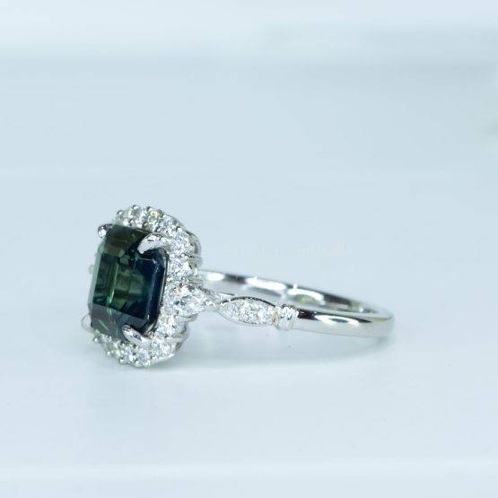 3.13ct Natural Unheated Bluish Green Sapphire Ring in Platinum - 1982652-1