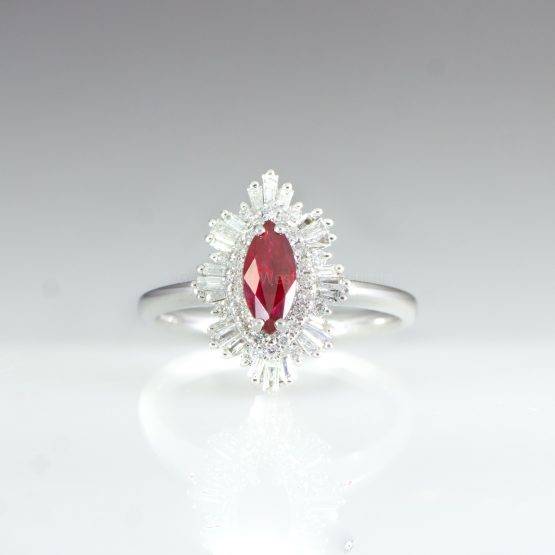 Art Deco Unheated Vivid Red Ruby and Diamonds Ring - 1982301-4