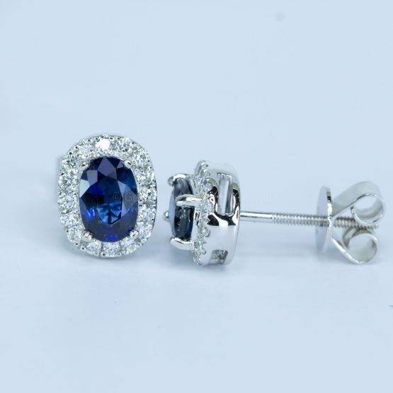 1.3ct Natural Sapphire and Diamond Studs in 18K Gold - 1982656