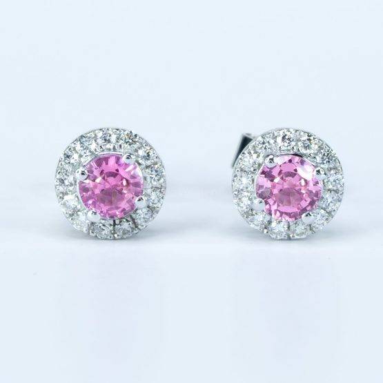 Natural Pink Sapphire Earrings | Diamond Halo Stud Earrings - 1982659