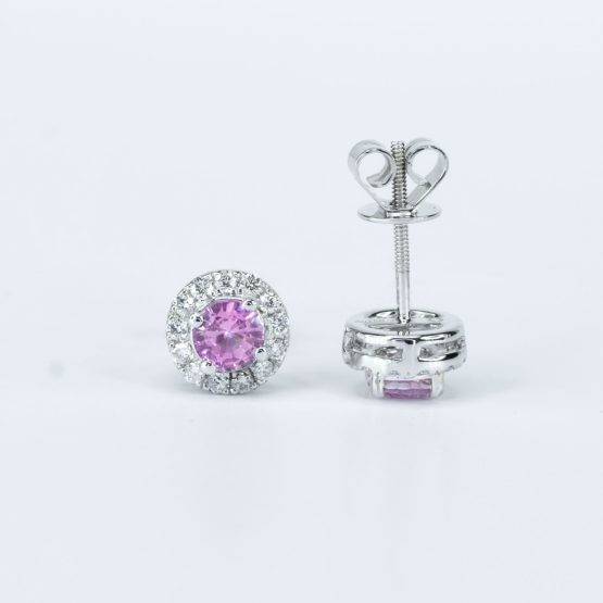 Natural Pink Sapphire Earrings | Diamond Halo Stud Earrings - 1982659-1