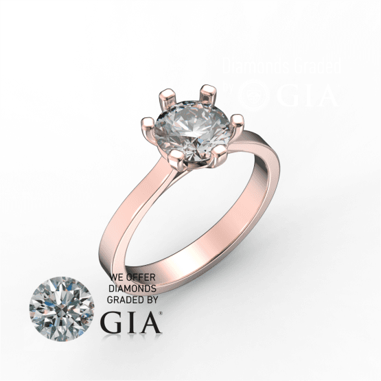 1 Carat G VS1 Round Diamond Engagement Ring Side in 18k Rose Gold GIA Certified