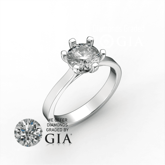 1 Carat G VS1 Round Diamond Engagement Ring Side in 18k White Gold GIA Certified