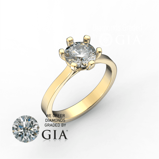1.0 Carat E VS1 Round Diamond Engagement Ring Side in 18k yellow Gold GIA Certified