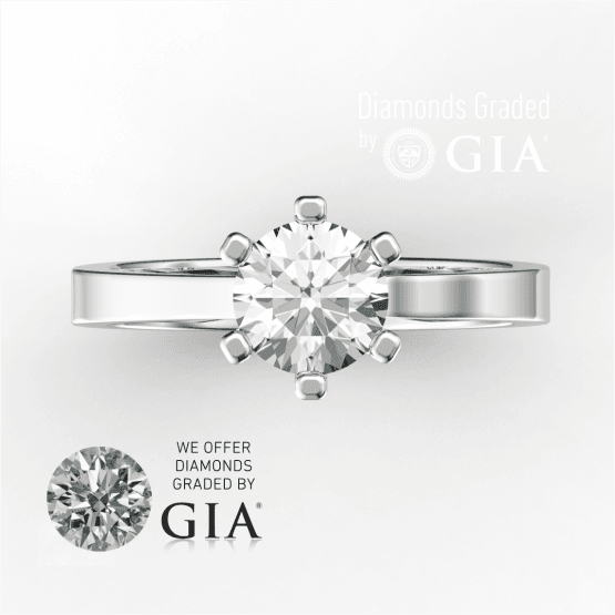 1.0 Carat E VS1 Round Diamond Engagement Ring in 18k white Gold GIA Certified