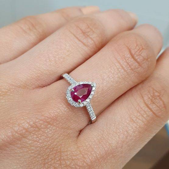 Natural Unheated Ruby and Diamonds Halo Ring in Platinum 950 - 1982678