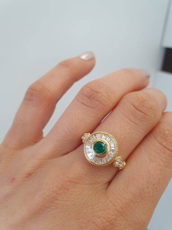 1.16ct Emerald and Diamond Art Deco Ring | Colombian emerald Ring in 18K Gold - 1982690