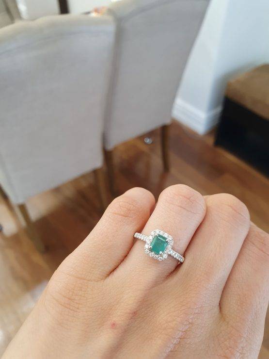 Classic Colombian Emerald and Diamond Halo Ring in 18K White Gold - 1982694-2