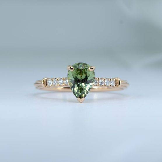 Natural Teal Sapphire Solitaire Ring with Diamond Accents - 1982666-1