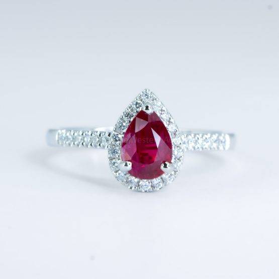 Natural Unheated Ruby and Diamonds Halo Ring in Platinum 950 - 1982678-2