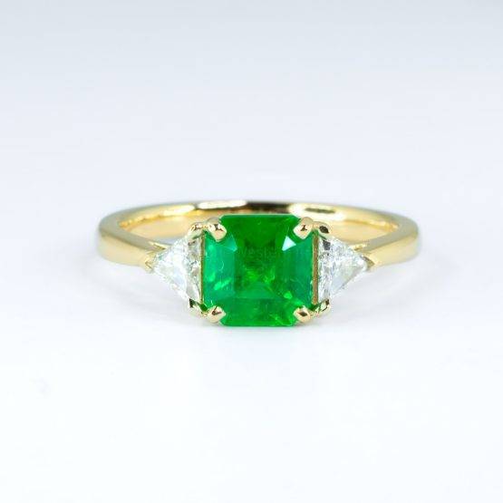 Emerald Cut Emerald Ring | Colombian Emerald and Trillion Cut Diamonds Ring - 1982683