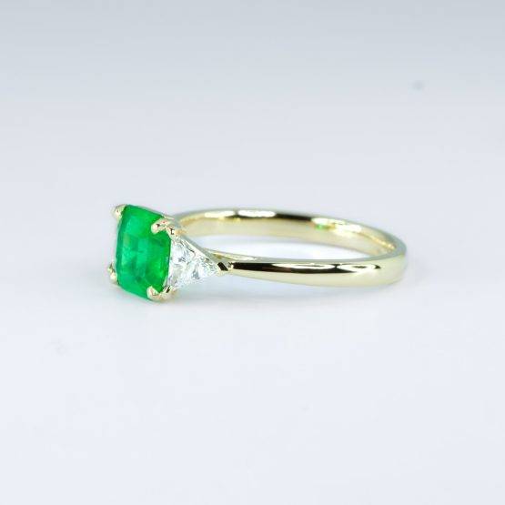 Emerald Cut Emerald Ring | Colombian Emerald and Trillion Cut Diamonds Ring - 1982683-1
