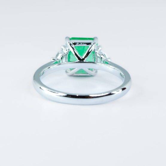 2.21ct Emerald Cut Emerald Ring | Colombian Emerald and Diamonds Three Stone Ring