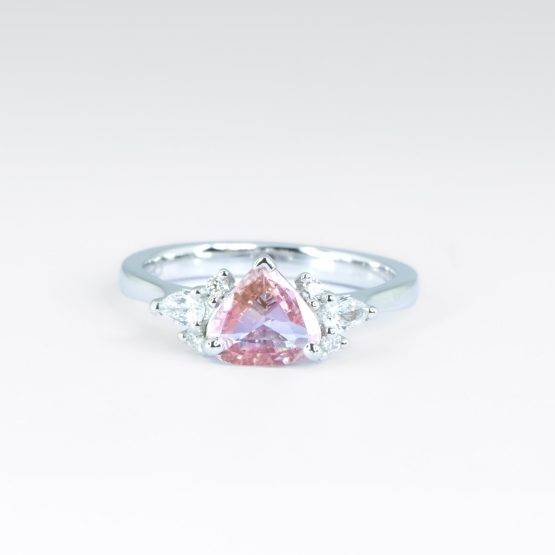 Unheated Padparadscha Sapphire Ring | Natural Padparadscha and Diamonds Ring in Platinum - 1982687-1