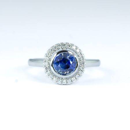 1.64ct Natural Blue Sapphire Ring | Diamond Floating Halo Ring in Platinum - 1982689