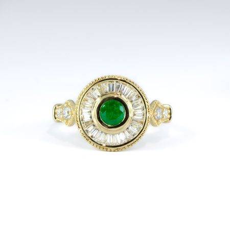 1.16ct Emerald and Diamond Art Deco Ring | Colombian emerald Ring in 18K Gold - 1982690-3