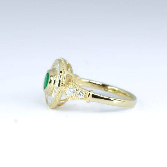 1.16ct Emerald and Diamond Art Deco Ring | Colombian emerald Ring in 18K Gold - 1982690-4