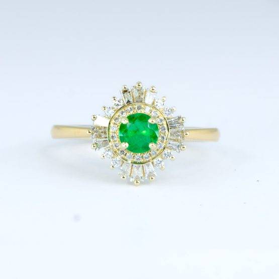 Art Deco Style Emerald Ring | Colombian Emerald Ring 18K Gold - 1982692-2