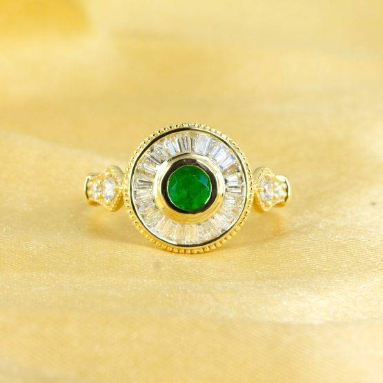 1.16ct Emerald and Diamond Art Deco Ring | Colombian emerald Ring in 18K Gold - 1982690-6