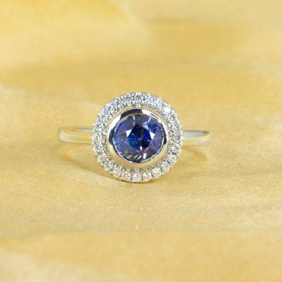 1.64ct Natural Blue Sapphire Ring | Diamond Floating Halo Ring in Platinum - 1982689-3