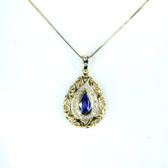 1.25ct Natural Blue Sapphire Pendant with Diamond Halo Design - 1982693