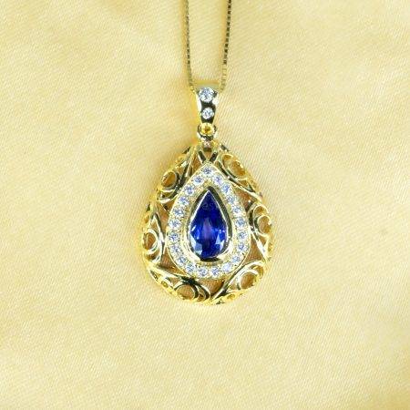 1.25ct Natural Blue Sapphire Pendant with Diamond Halo Design - 1982693-4