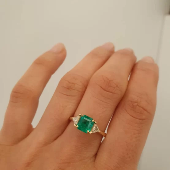 Emerald Cut Emerald Ring | Colombian Emerald and Trillion Cut Diamonds Ring - 1982683-5