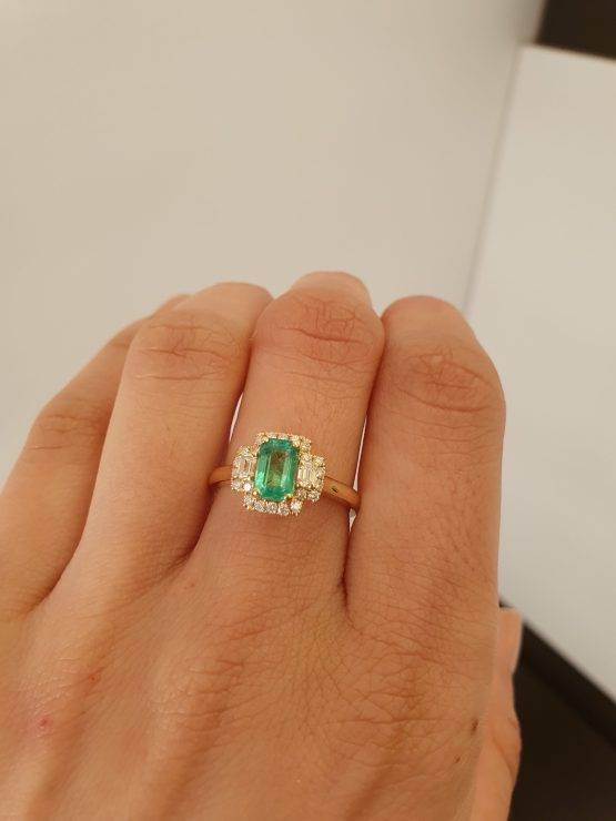 Colombian Emerald Three Stone Halo Ring Emerald and Diamond Three Stone Ring - 1982701-4