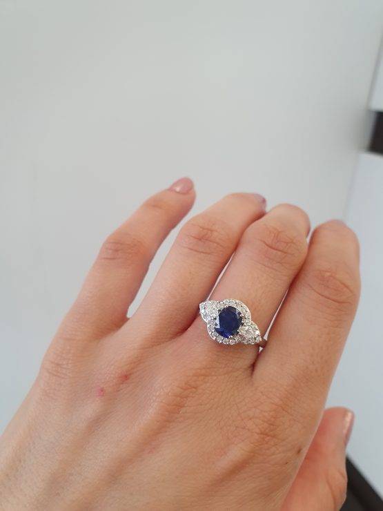 Natural Blue Sapphire and Diamonds Cluster Ring | Sapphire Platinum Ring - 1982707-1