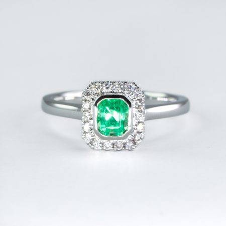 Platinum Emerald Ring with Diamond Halo - 1982695-2