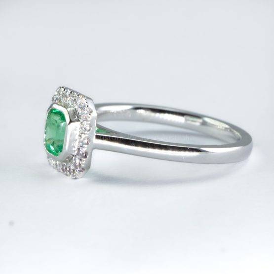 Platinum Emerald Ring with Diamond Halo - 1982695-3