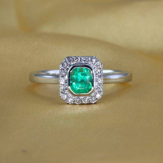Platinum Emerald Ring with Diamond Halo - 1982695-5