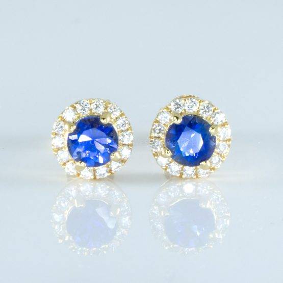18K Yellow Gold Natural Sapphire Studs Earrings - 1982699