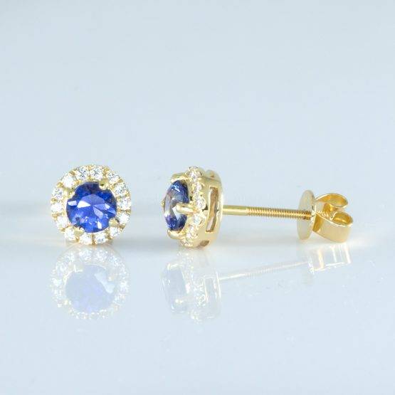 18K Yellow Gold Natural Sapphire Studs Earrings - 1982699-1