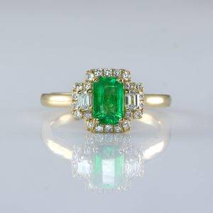 Colombian Emerald Three Stone Halo Ring Emerald and Diamond Three Stone Ring - 1982701-1