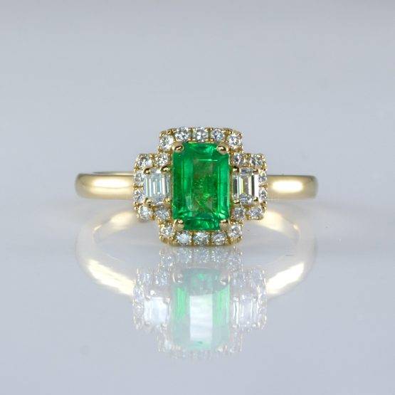 Colombian Emerald Three Stone Halo Ring Emerald and Diamond Three Stone Ring - 1982701-1