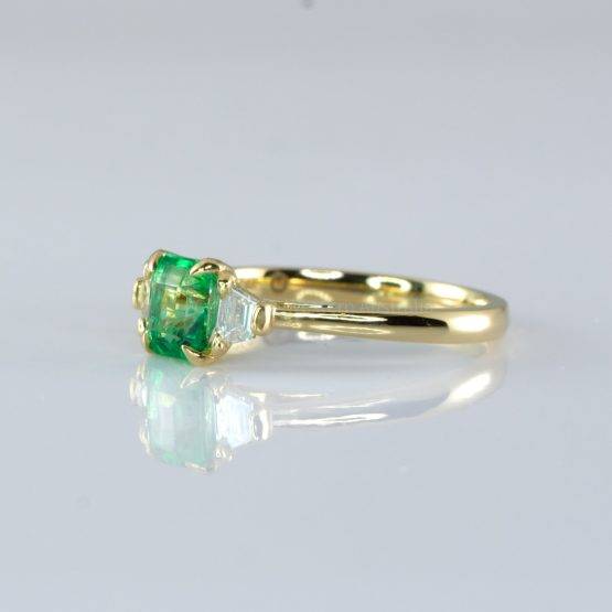 Trapezoid Diamonds and Emerald Ring | Colombian Emerald Three Stone Ring