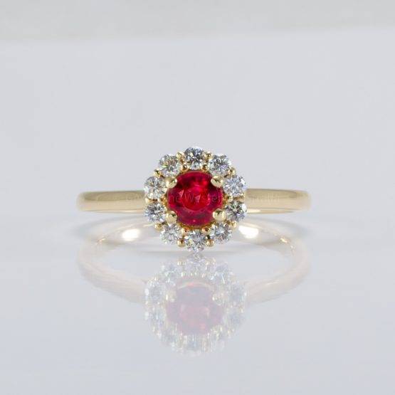 Natural Round Ruby Halo Ring | 18K Yellow Gold Ruby Ring - 1982705-2
