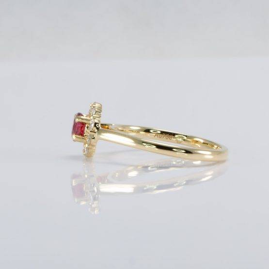 Natural Round Ruby Halo Ring | 18K Yellow Gold Ruby Ring - 1982705-4