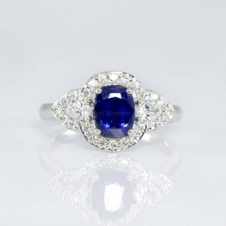 Natural Blue Sapphire and Diamonds Cluster Ring | Sapphire Platinum Ring - 1982707-5