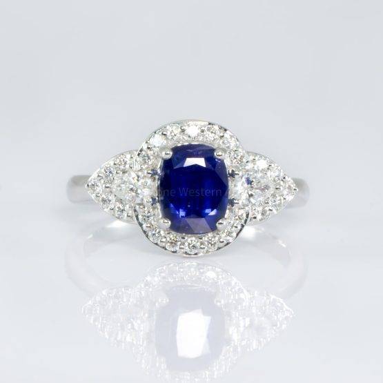 Natural Blue Sapphire and Diamonds Cluster Ring | Sapphire Platinum Ring - 1982707-5