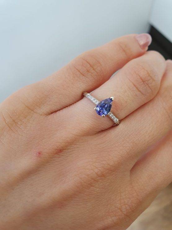 Natural Purple Blue Sapphire Solitaire Ring with Accents - 1982706-4