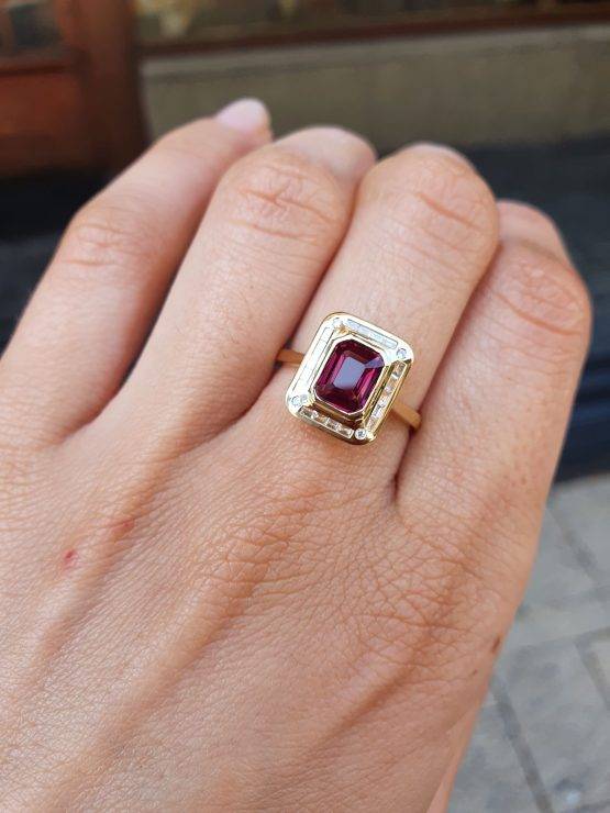 Art-Deco Inspired Ruby Ring |1.5ct Unheated Ruby Halo Ring - 1982714-5