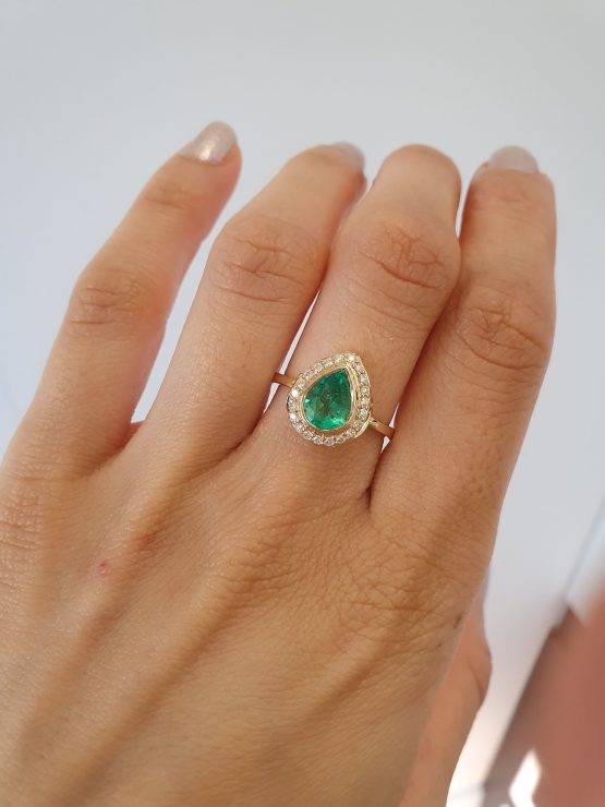 Pear Shape Emerald Ring | Pear Cut Colombian Emerald Ring - 1982717