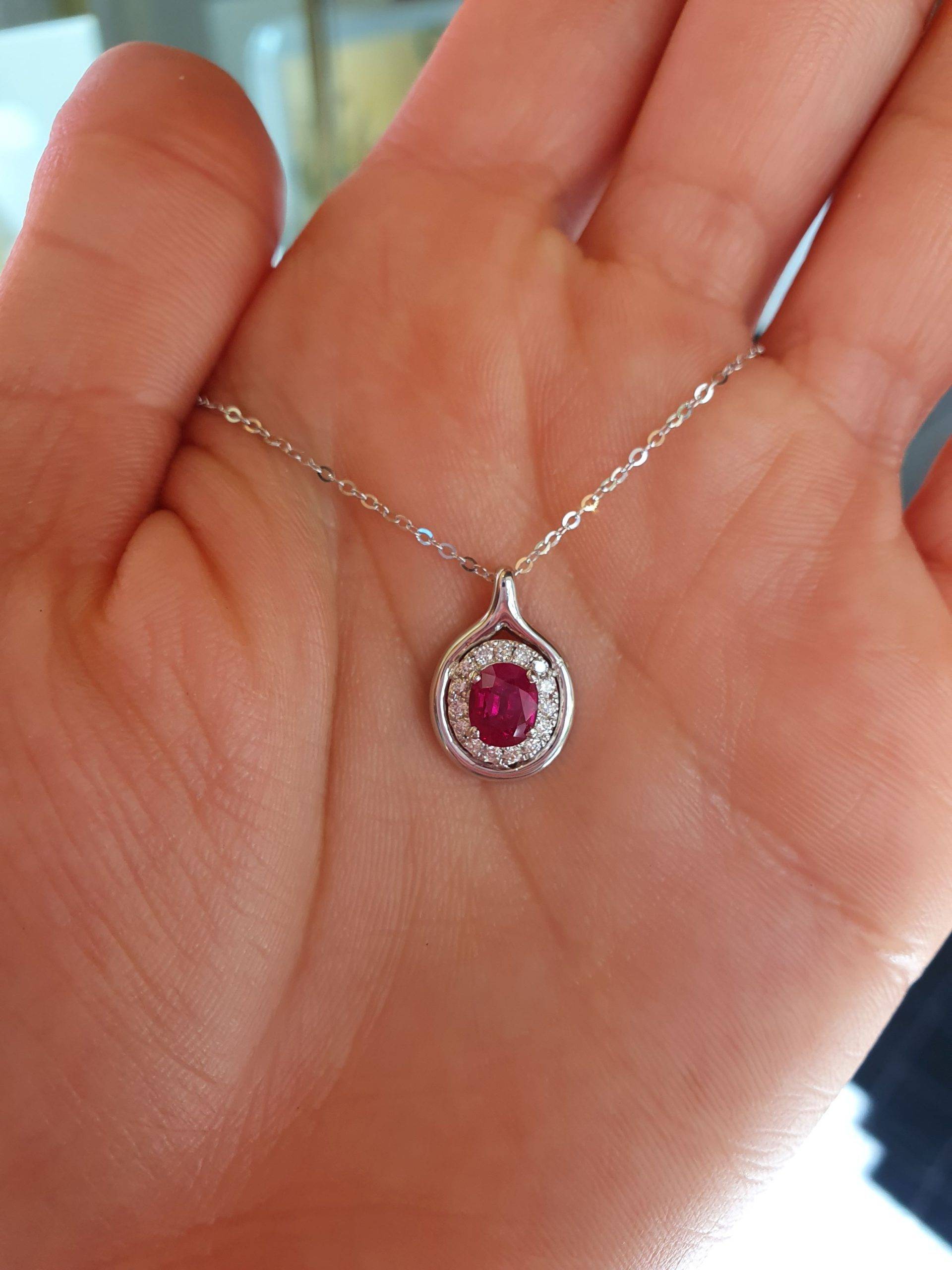 Natural Round Diamond Ruby Pendant in 14K Solid Gold