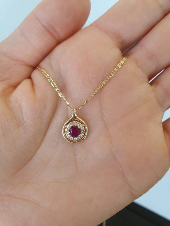 Natural Ruby Halo Pendant | Ruby Pendant in Yellow Gold - 1982726-4