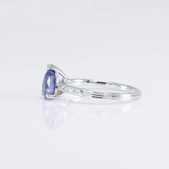 Natural Purple Blue Sapphire Solitaire Ring with Accents - 1982706