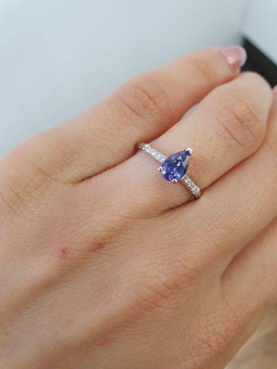 Natural Purple Blue Sapphire Solitaire Ring with Accents - 1982706-5